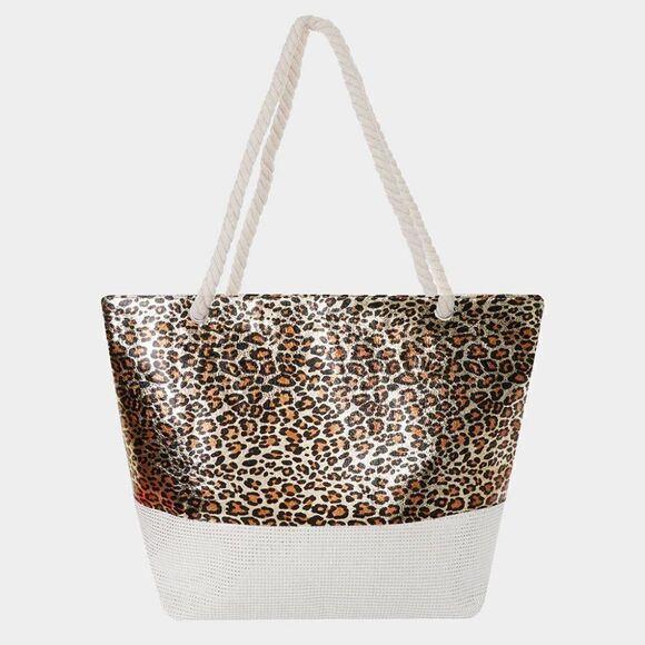 Glitter Leopard Gold Patterned Beach Tote Bag - Picture 1 of 5